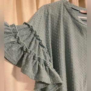 Hailey & Co blue ruffle sleeve maternity blouse